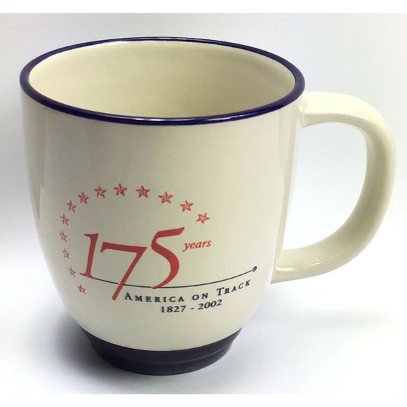 B&O Railroad Train Museum / 175 Years Anniversary / Blue Rim Souvenir Coffee Mug - Picture 1 of 4